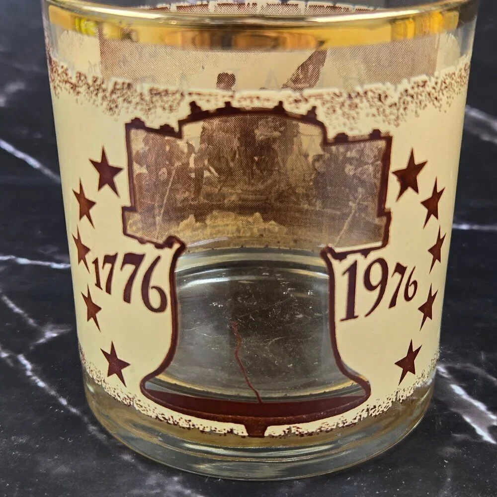 Set of 3 Bicentennial Bar Glasses 1776-1976 Declaration of Independence Vintage